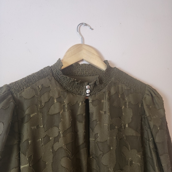 Tommy Hilfiger Olive Green Floral Chiffon Shift Dress Lace Size 14 - Picture 4 of 10